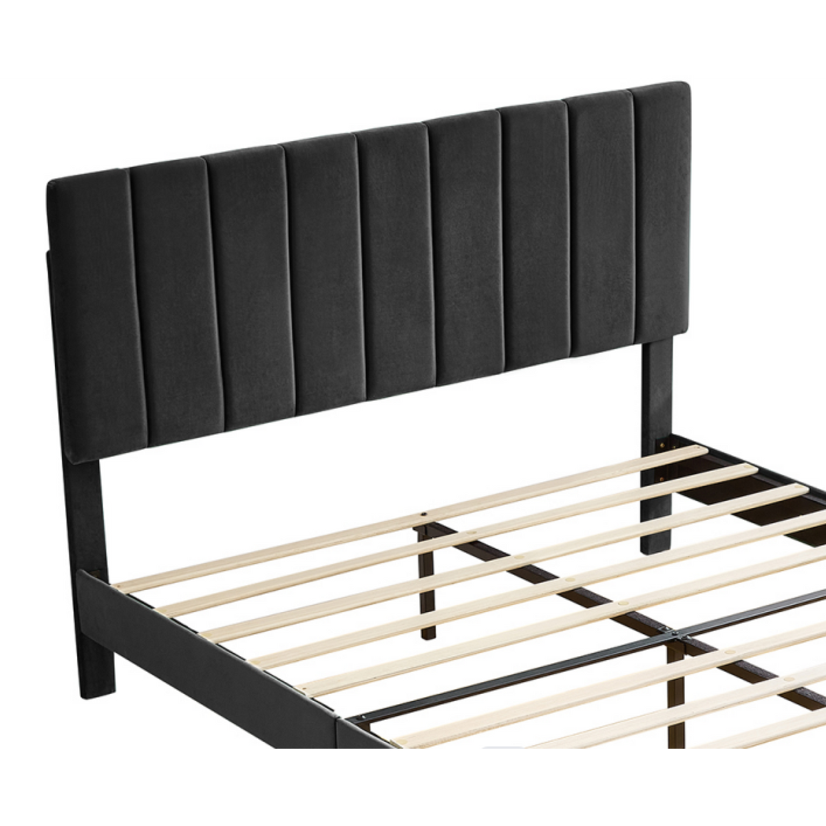 Queen Size Black Platform Bed with Upholstered Headboard C12677