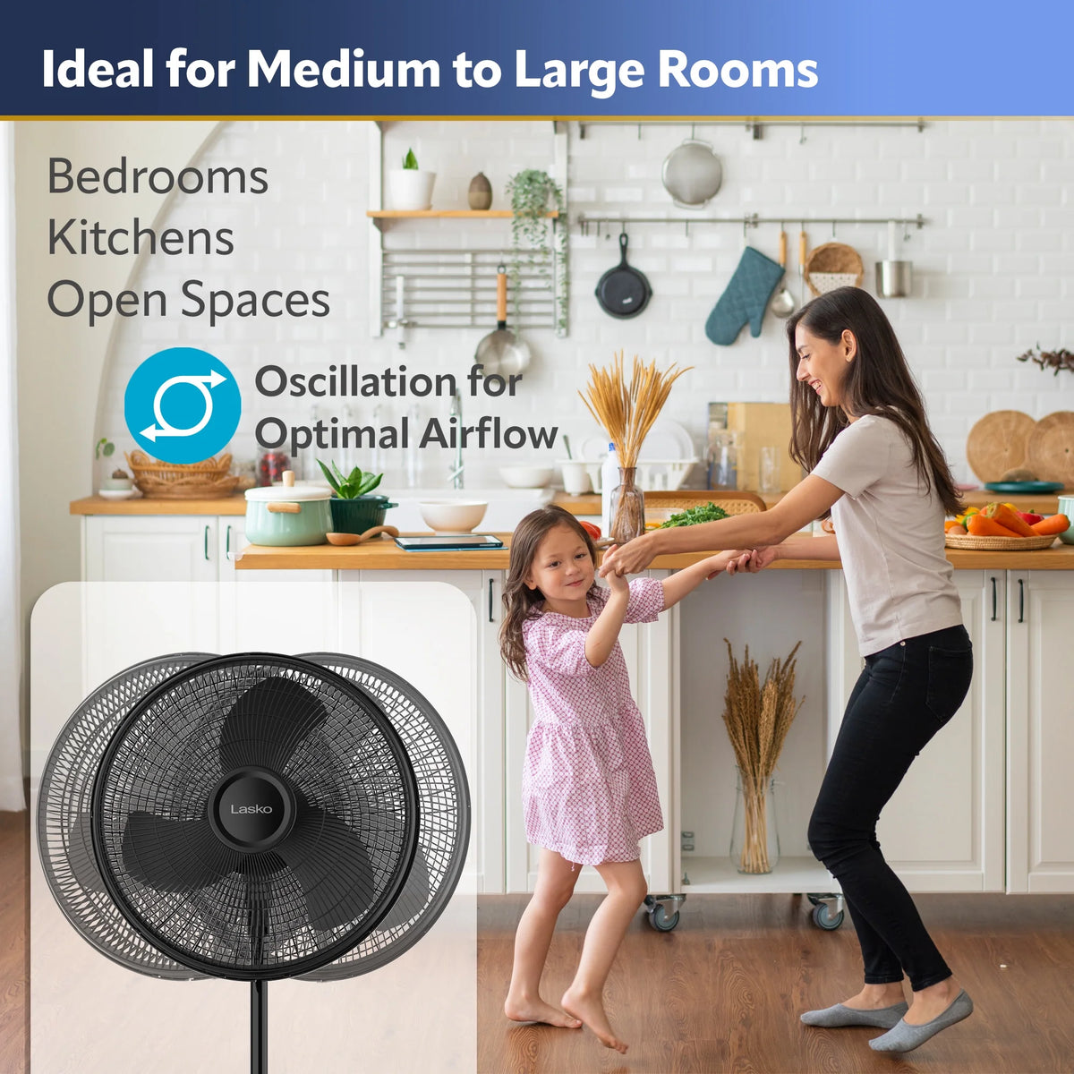 16 Oscillating Adjustable Pedestal Fan with 3-Speeds, Black Y1378