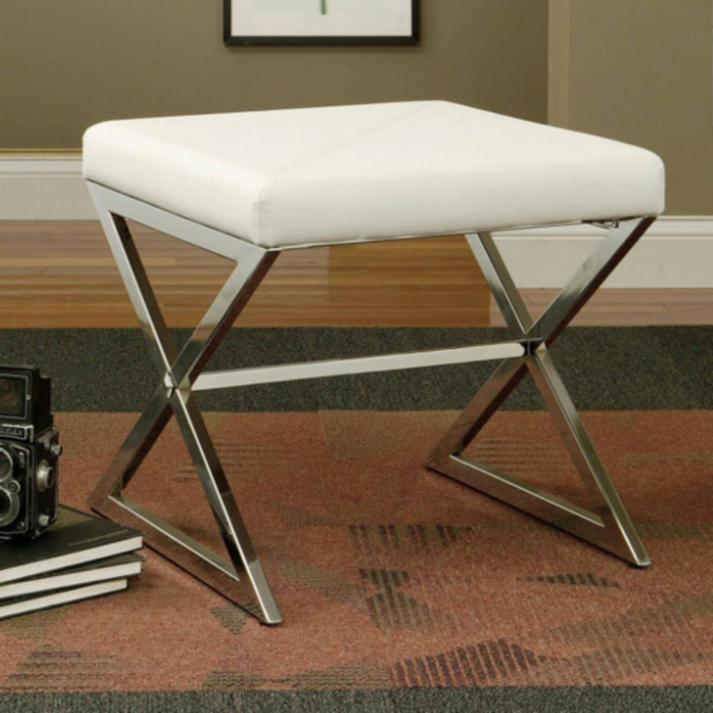 Contemporary Upholstered Stool Metal Base White S96668