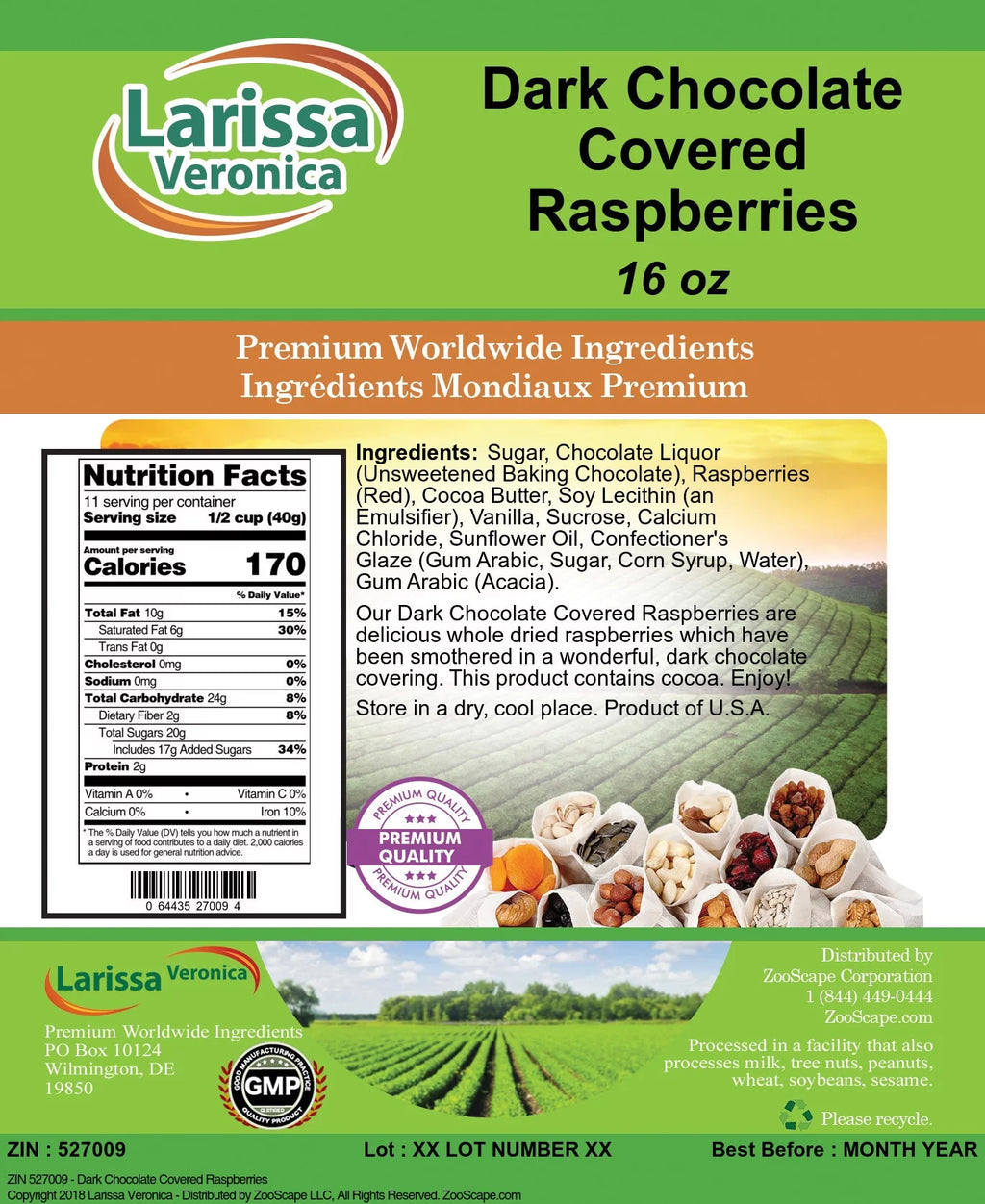 Dark Chocolate Covered Raspberries, 16 oz E2240