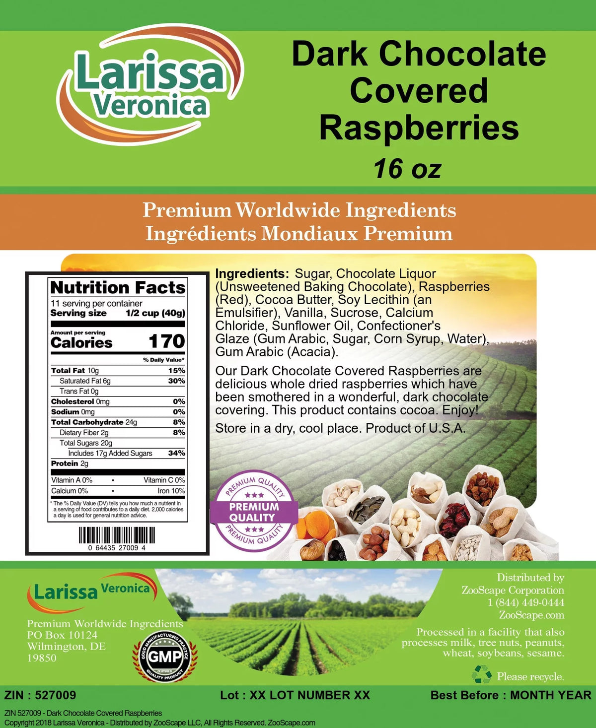 Dark Chocolate Covered Raspberries, 16 oz E2240