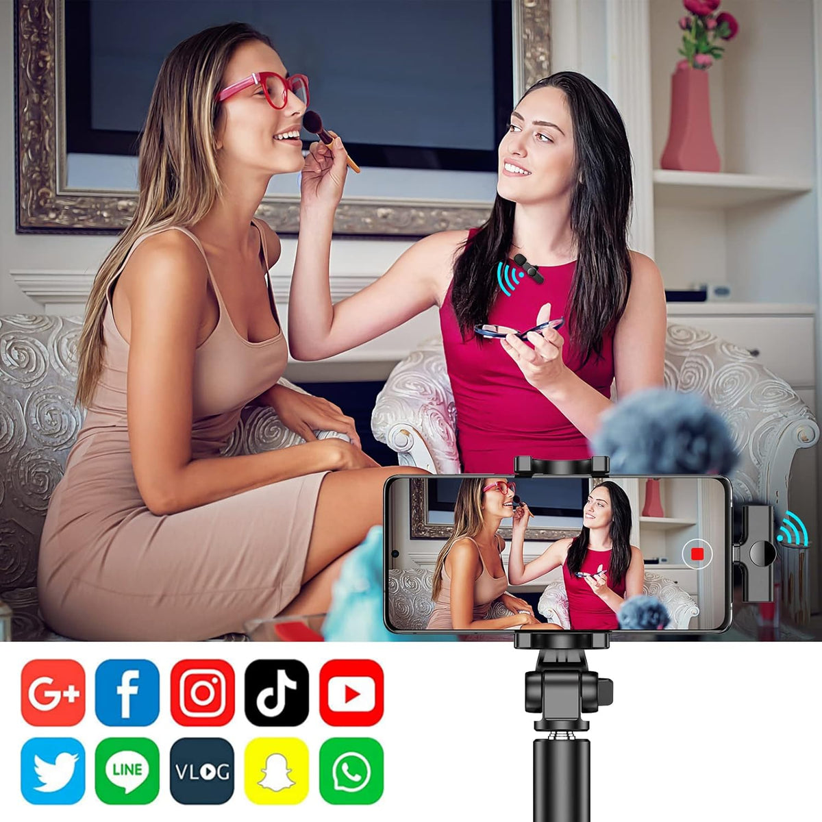 Wireless Lavalier Microphone, USB C, Clip On, Pack of 2 B4537