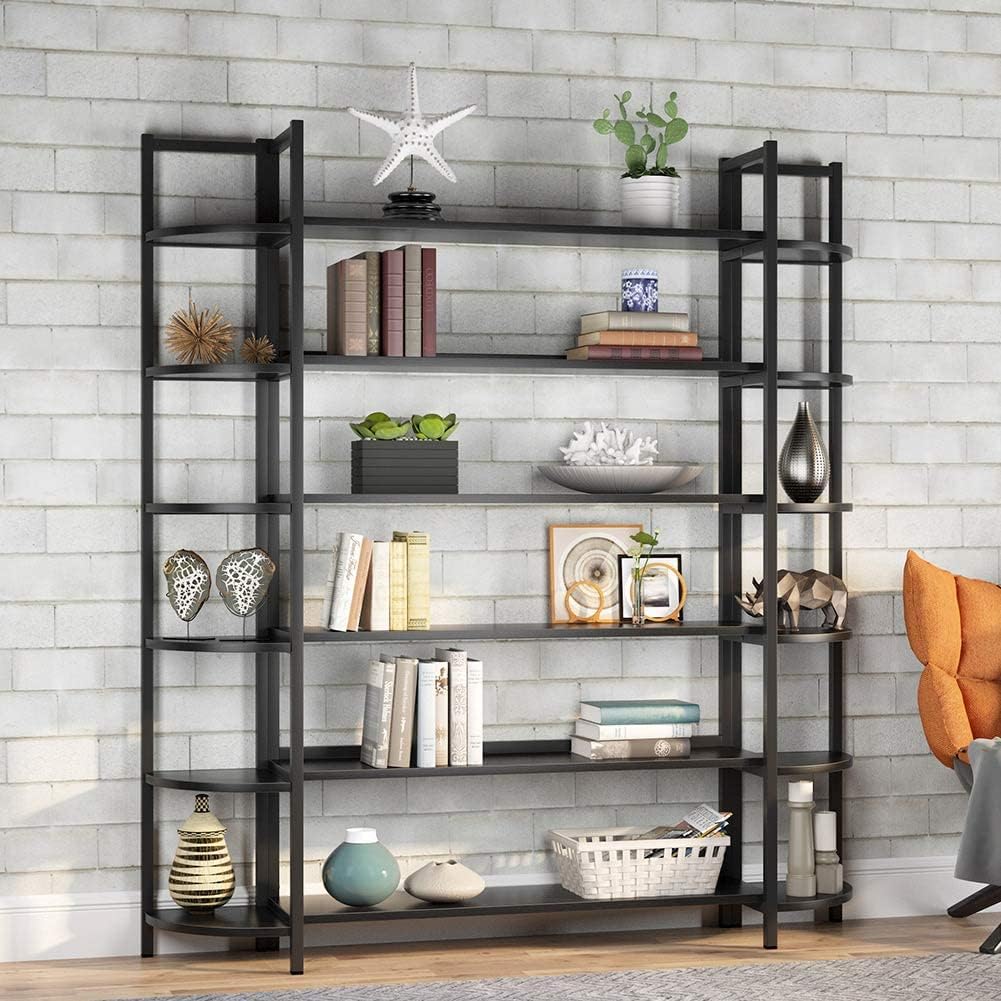 6-Shelf Black Bookshelf with Metal Frame G85259