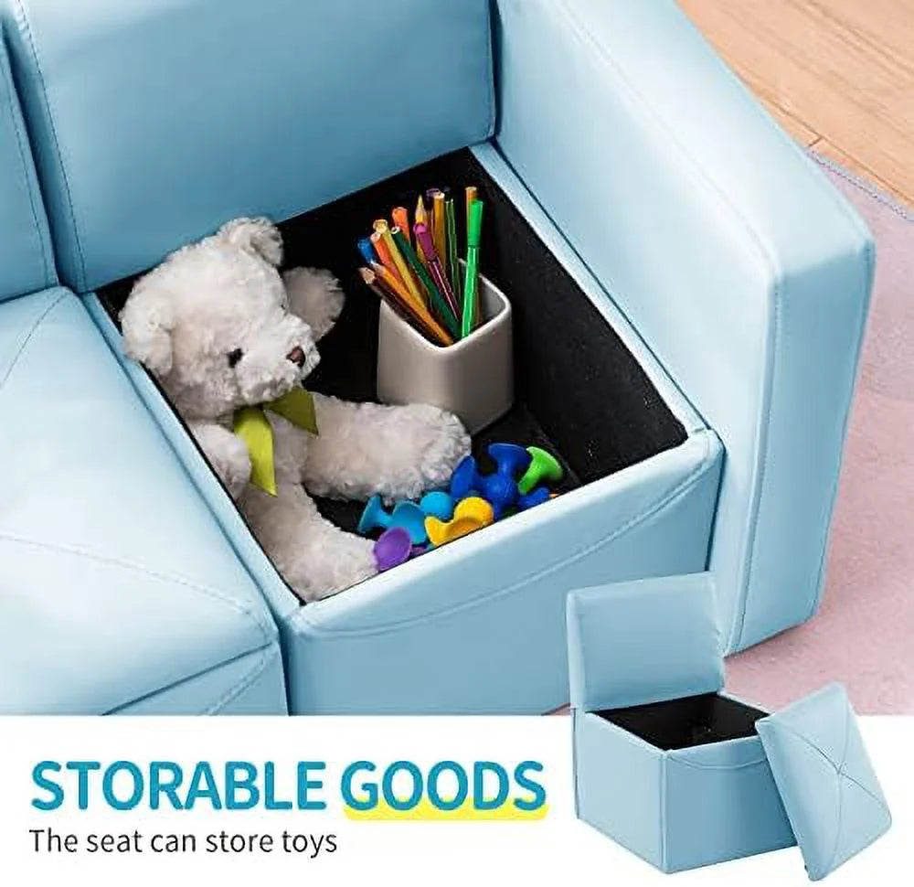 Kids 2-in-1 Sofa Convert to Table & 2 Chairs Leather Surface O687240
