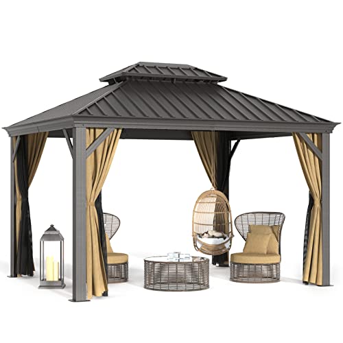 10x12 Double Roof Aluminum Gazebo with Side Walls and Mosquito Net B29303