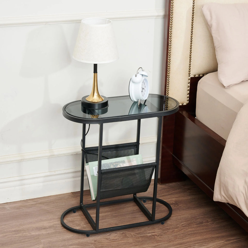 Glass Oval Side Tables with Storage N65554