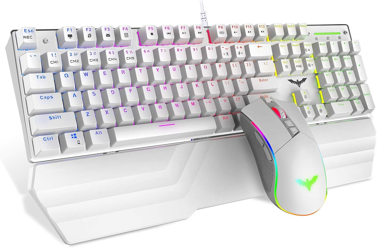 Mechanical Keyboard and Mouse Combo RGB Gaming 104 Keys Blue Switches Wired USB Detachable Wrist Rest Programmable Gaming Mouse Black Pack of 2 W257171
