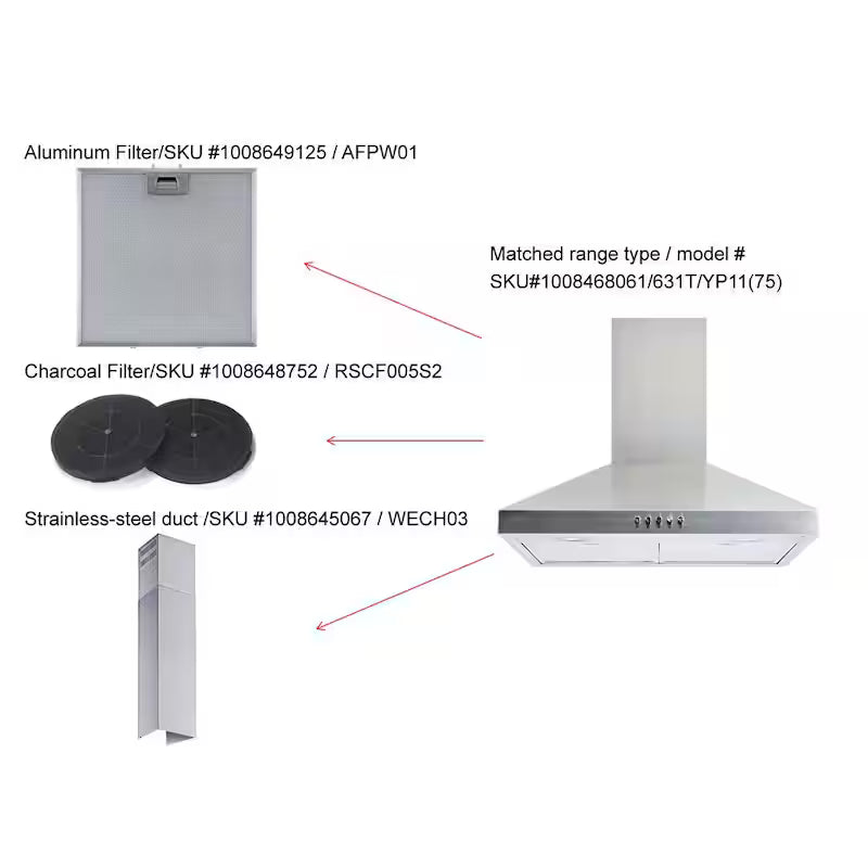 30 in. 350CFM Convertible Pyramid Wall Mount Range Hood in Stainless Steel V8619