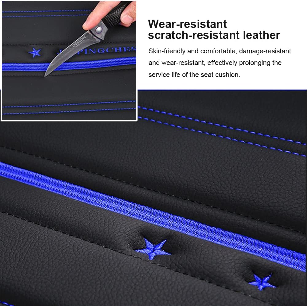 Black Blue Leather 5 Seats Full Set Waterproof Car Seat Covers I807