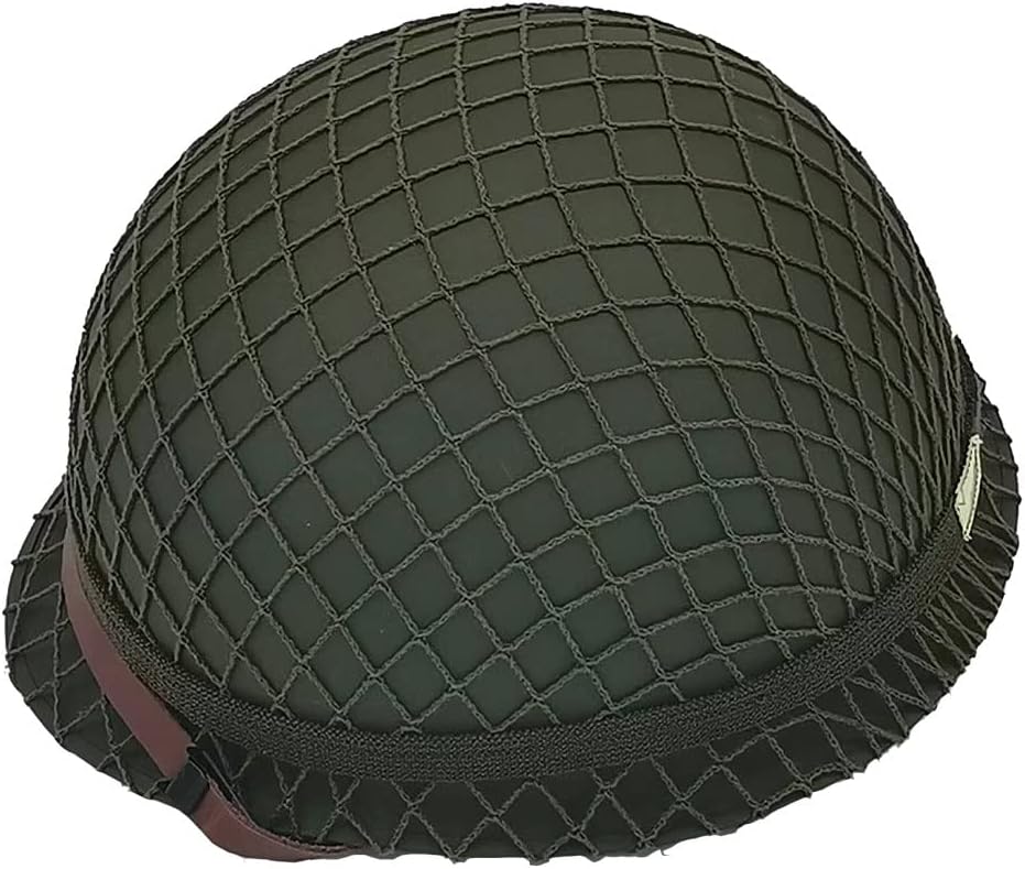 WW2 US Army M1 Helmet Metal Steel Shell Replica with Net Canvas Chin Strap Cat Eye Band K31239