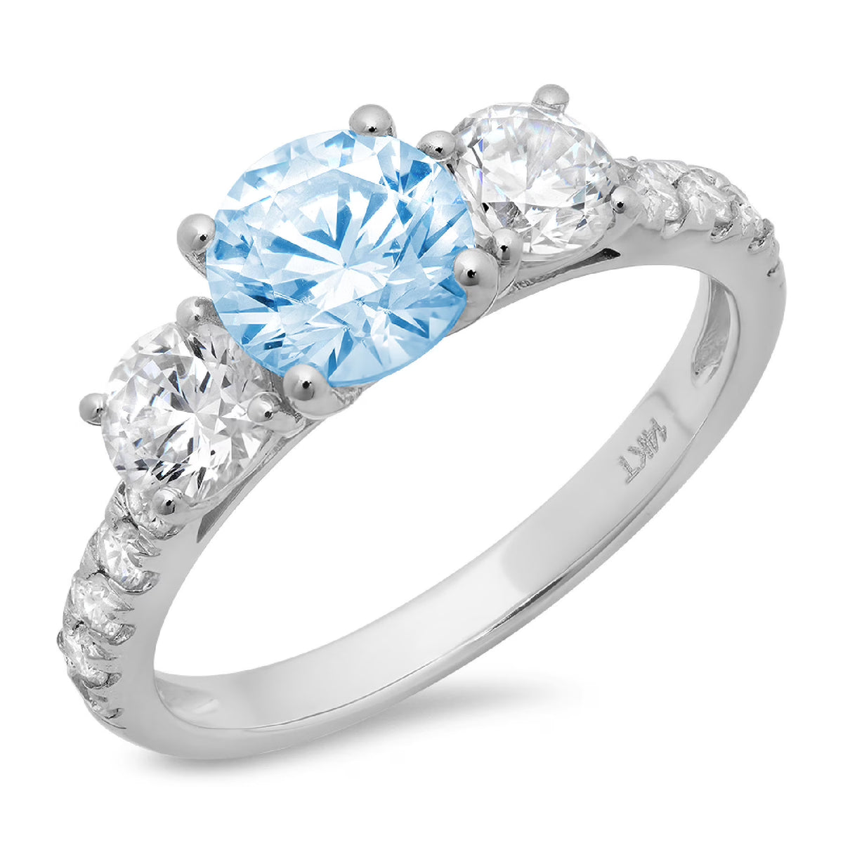 14k White Gold 3 Stone Ring with Natural Swiss Blue Topaz J964455