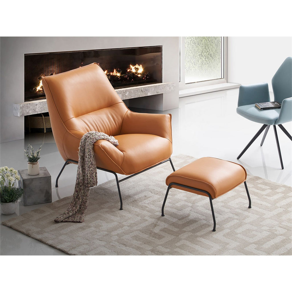Tan Upholstered Leather Accent Chair and Ottoman D120