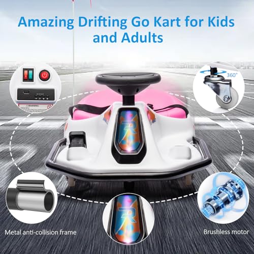 24V Electric Drifting Go Kart White Pink J734498