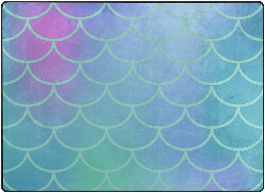 Gradient Blue Fish Scale Lightweight Carpet Mats Area Rug G4828