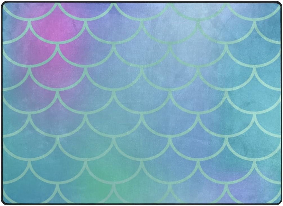 Gradient Blue Fish Scale Lightweight Carpet Mats Area Rug G4828