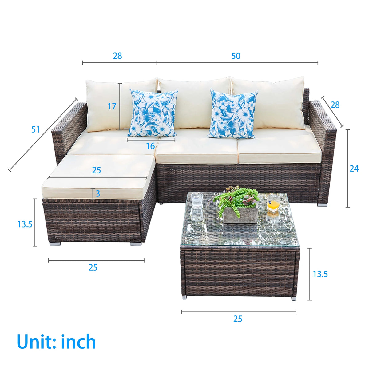 3 Piece Gray Wicker Patio Sofa Set R638