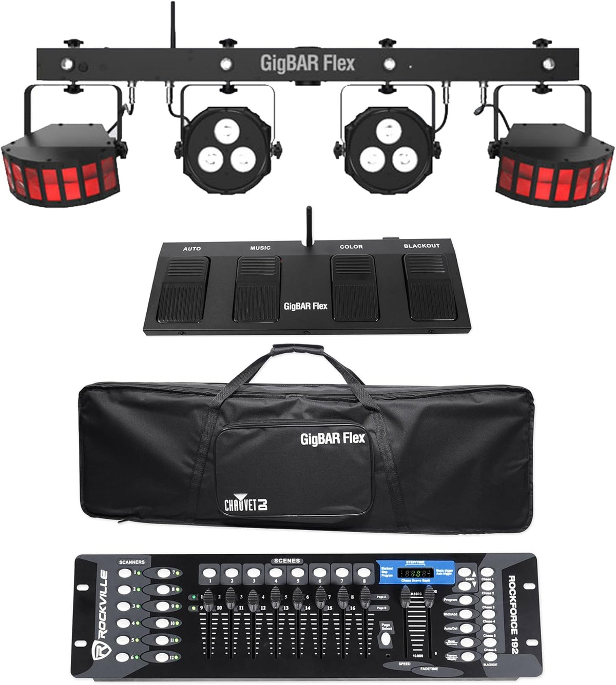 GigBAR Flex Lighting System with Derby Par Lights Footswitch Controller Q4465