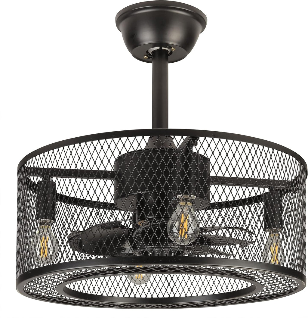 Black Industrial Caged Ceiling Fan with Remote Control X60005