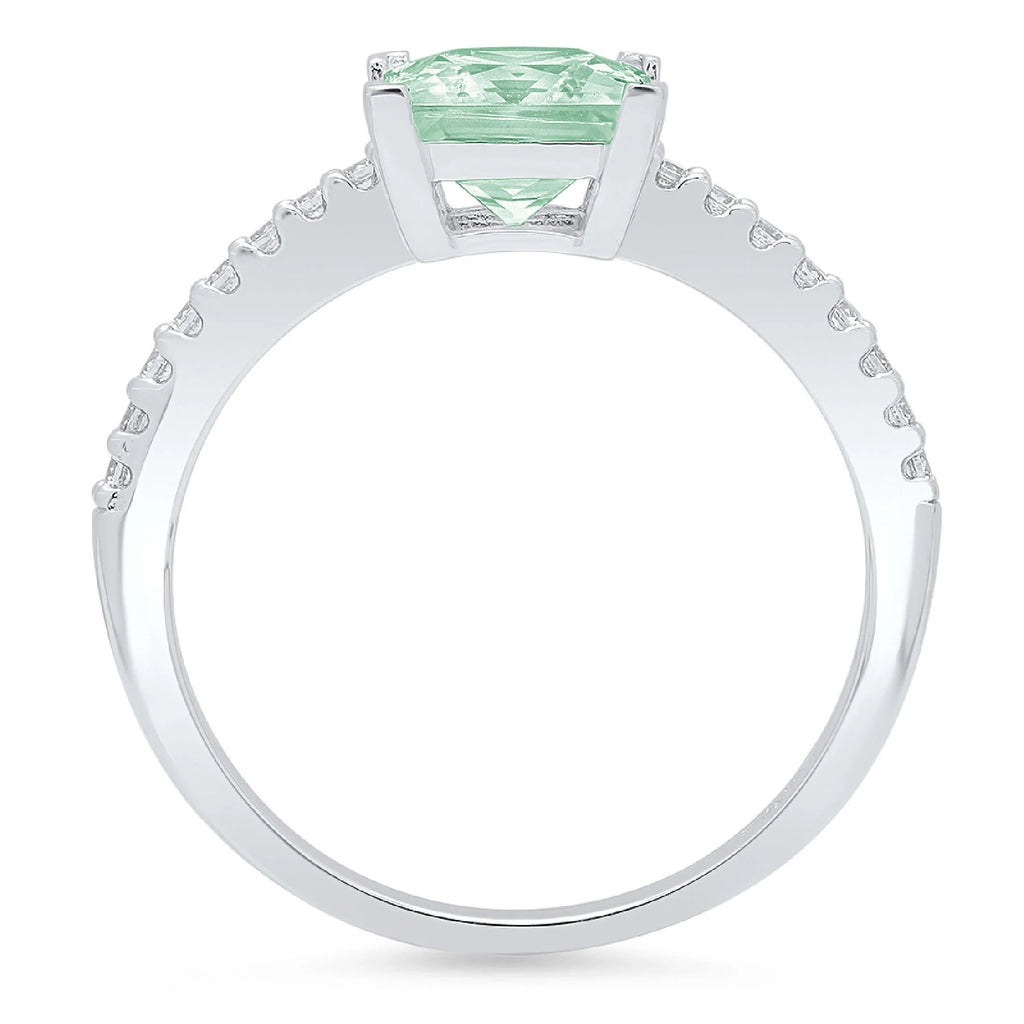 14k White Gold Princess Cut Green Simulated Diamond Ring Size 9.5 P58307