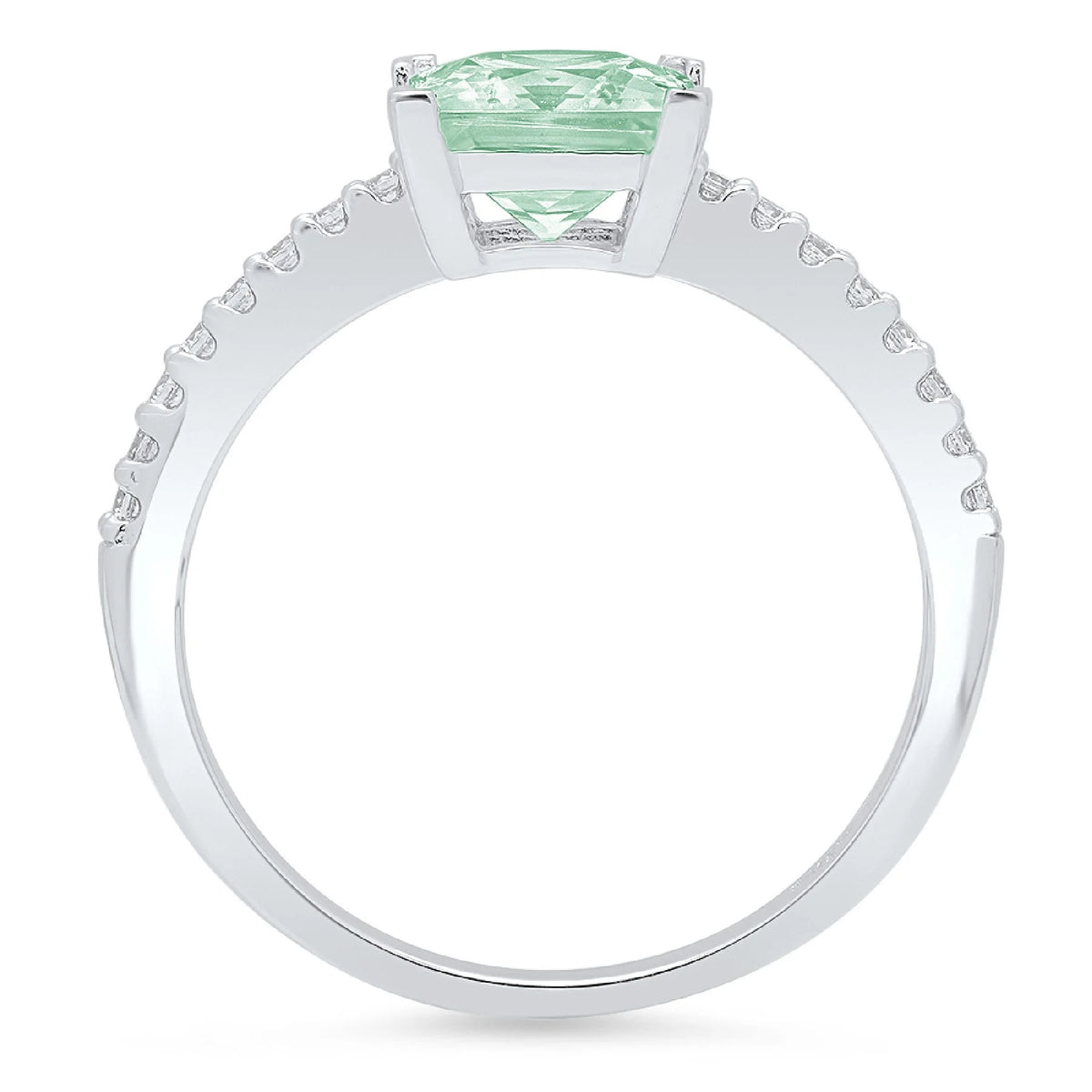 14k White Gold Princess Cut Green Simulated Diamond Ring Size 9.5 P58307