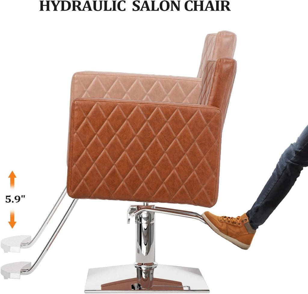 Brown Hydraulic Barber Chair with Aluminium Alloy Footrest O71129
