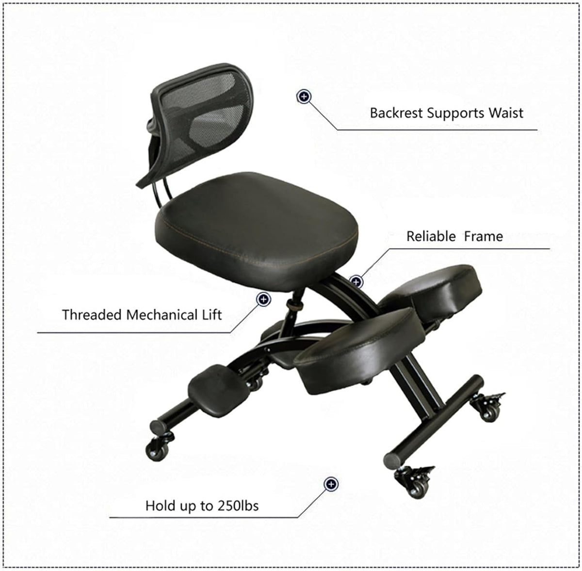 Black Ergonomic Kneeling Chair with Backrest N524677