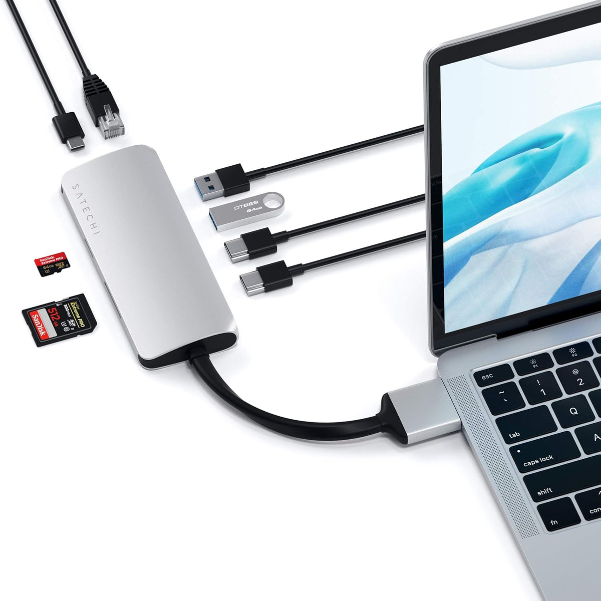 Type-C Dual Multimedia Adapter with Dual 4K HDMI, USB-C PD, Gigabit Ethernet, Micro/SD Card Readers, USB 3.0 (Silver) J32306