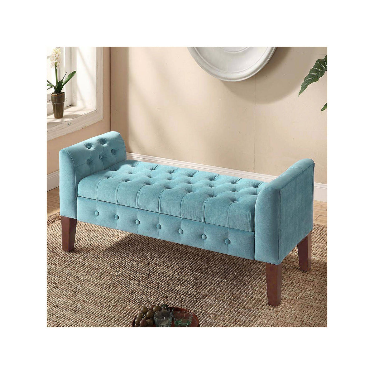 Turquoise Velvet Storage Bench A907