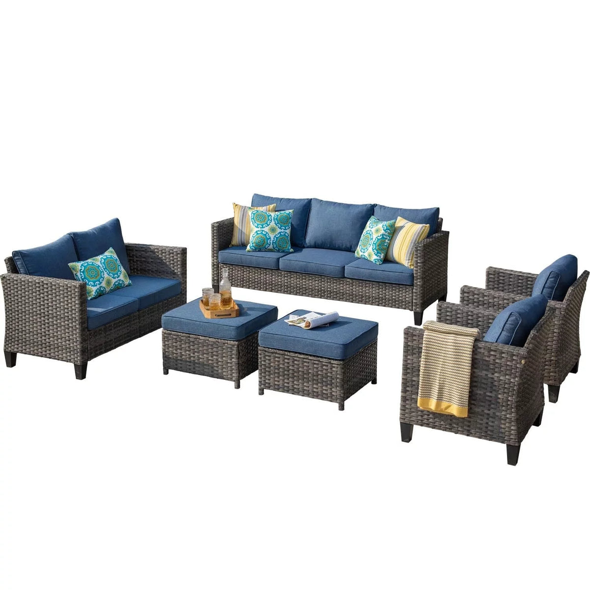 6 Pieces Outdoor Patio Sectional Sofa with Steel Frame S536