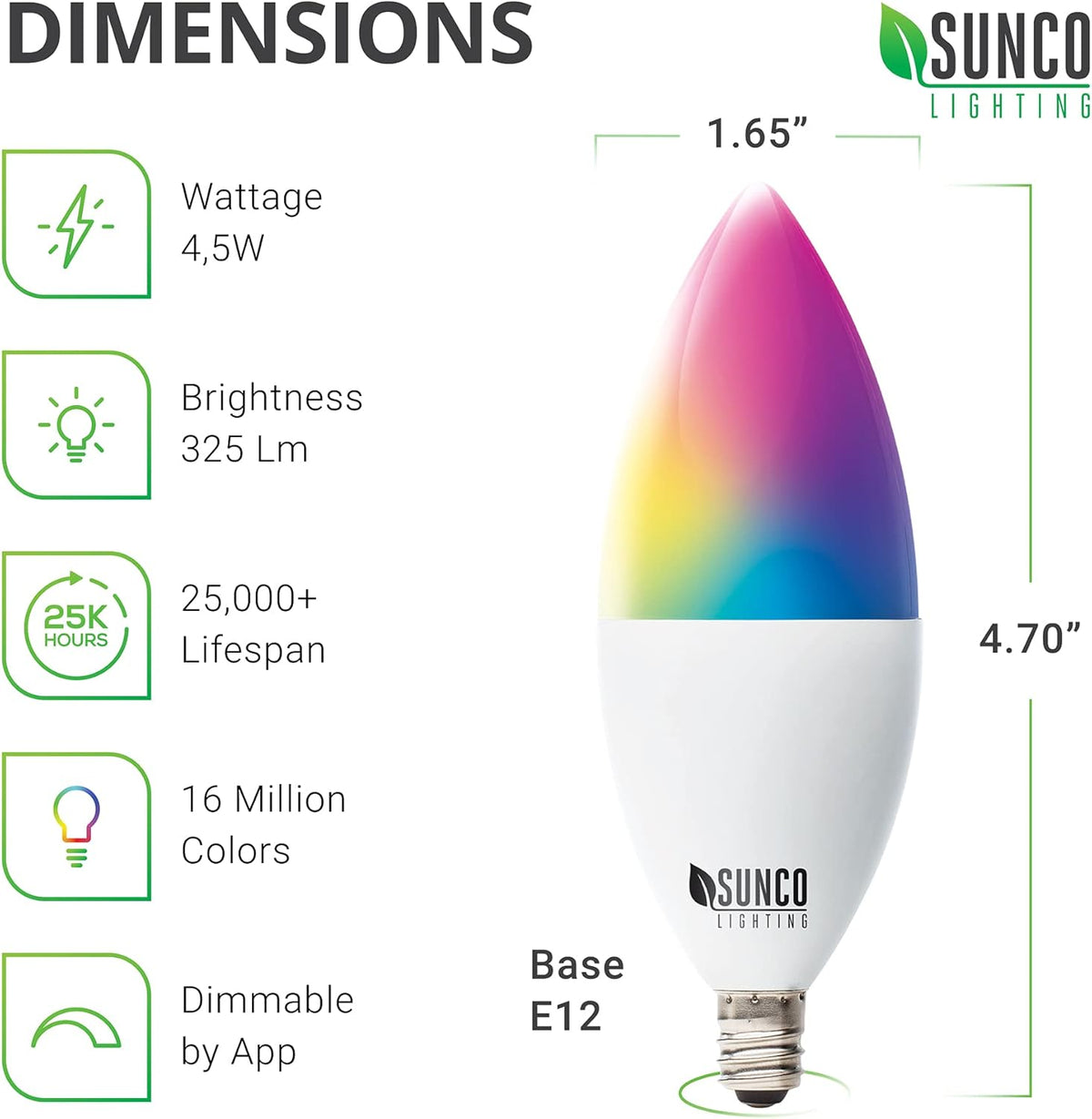 6 Pack WiFi LED Smart Bulb B11 Candelabra 4.5W E12 Base Color Changing Dimmable D524156