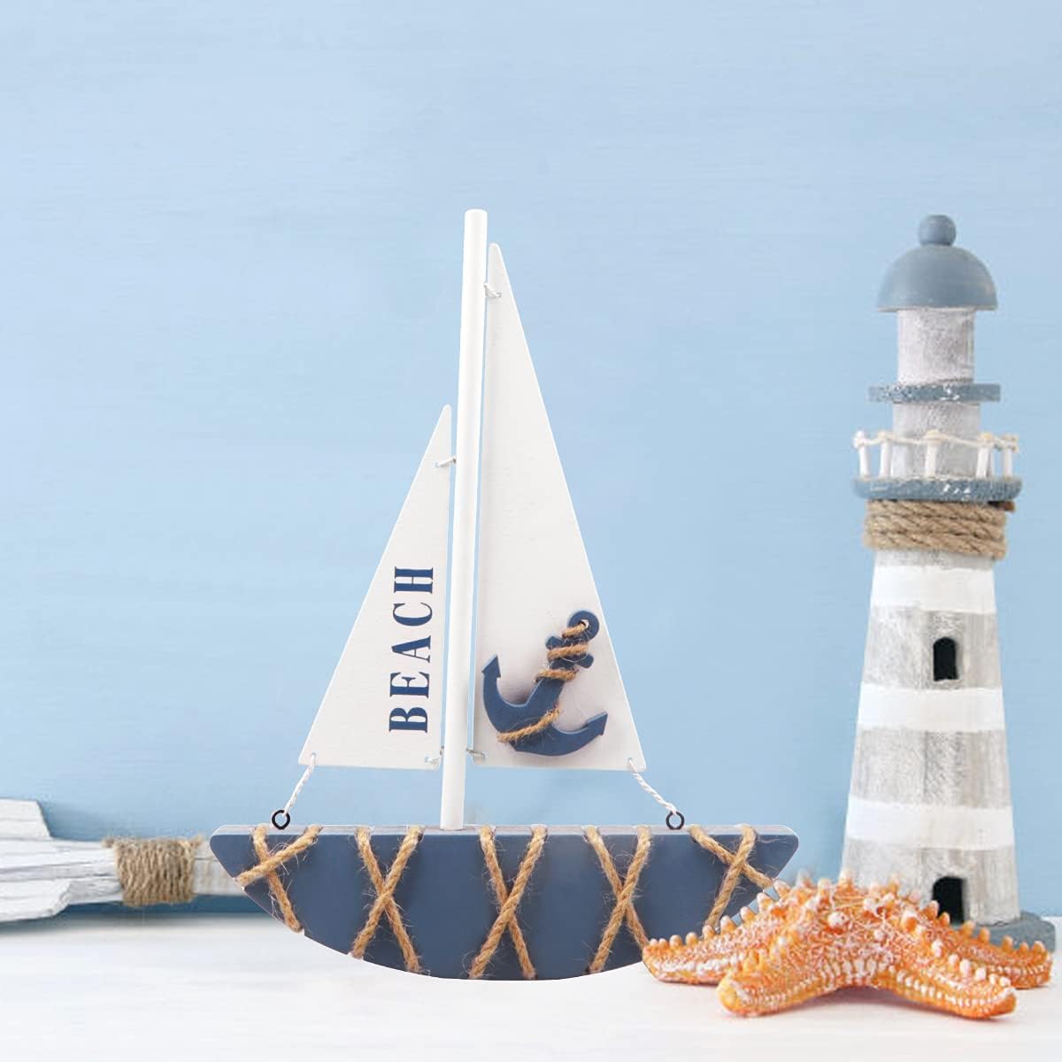 Wooden Sailboat Decoration (8.3 x 1.18 x 11 Inches) P2887