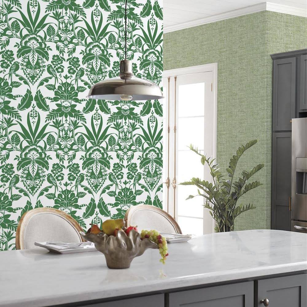 Botanical Damask Wallpaper Green S91036