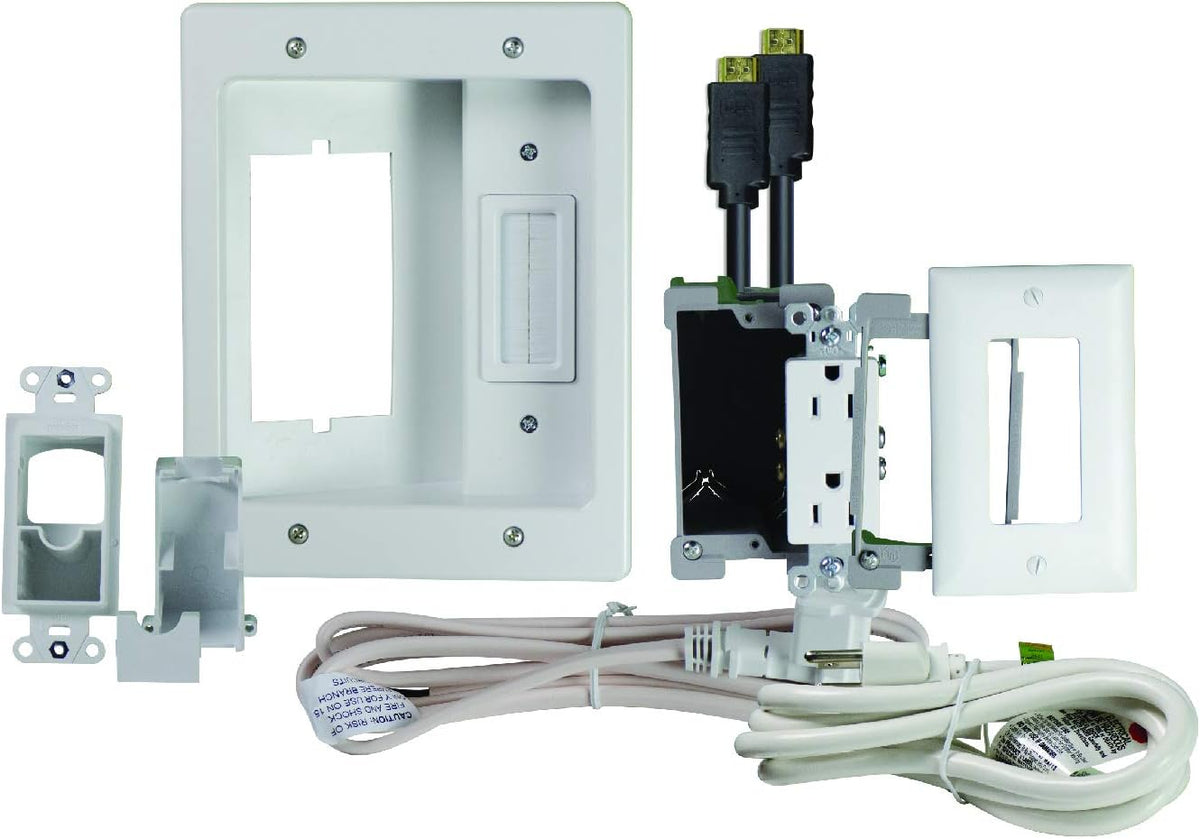 White Recessed In Wall TV Power Cable Management Kit, Pack of 2 C634