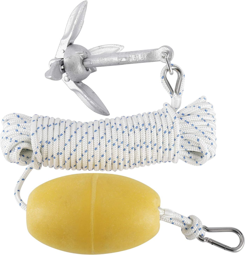 1.5lb Folding Anchor with Hooks, Buoy Ball and 50' Double Braid Nylon Rope, Pack of 2 N6566