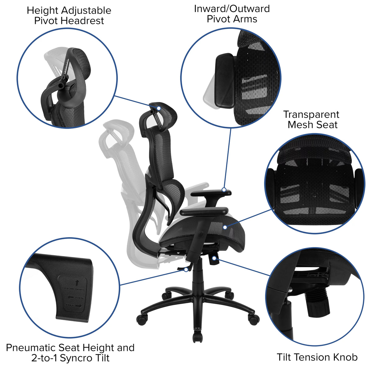 Ergonomic Mesh Office Chair with Lumbar Support in Black J6713