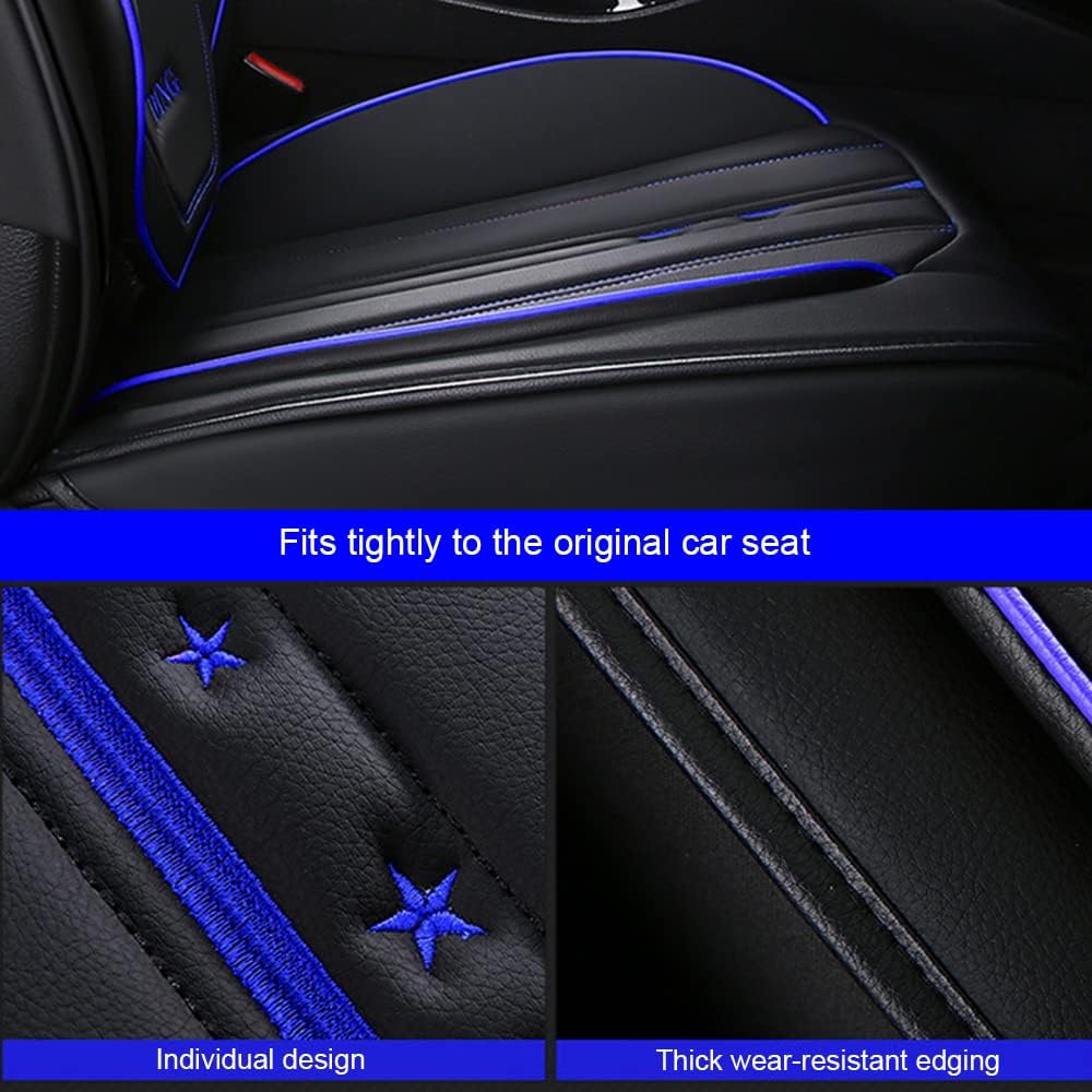Black Blue Leather 5 Seats Full Set Waterproof Car Seat Covers I807