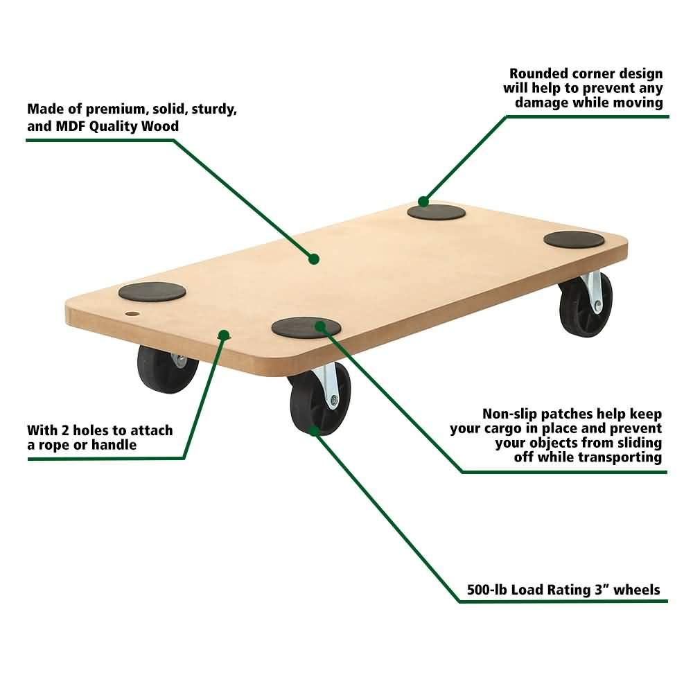 6 Pack Rectangle Wood Platform Furniture Dolly Cart with 3 Inch Wheel L90248