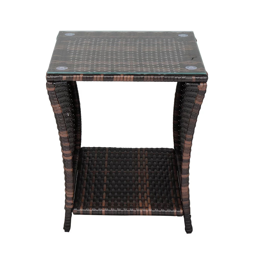 Square Tempered Glass Top Wicker Rattan Side Table with Storage J607137