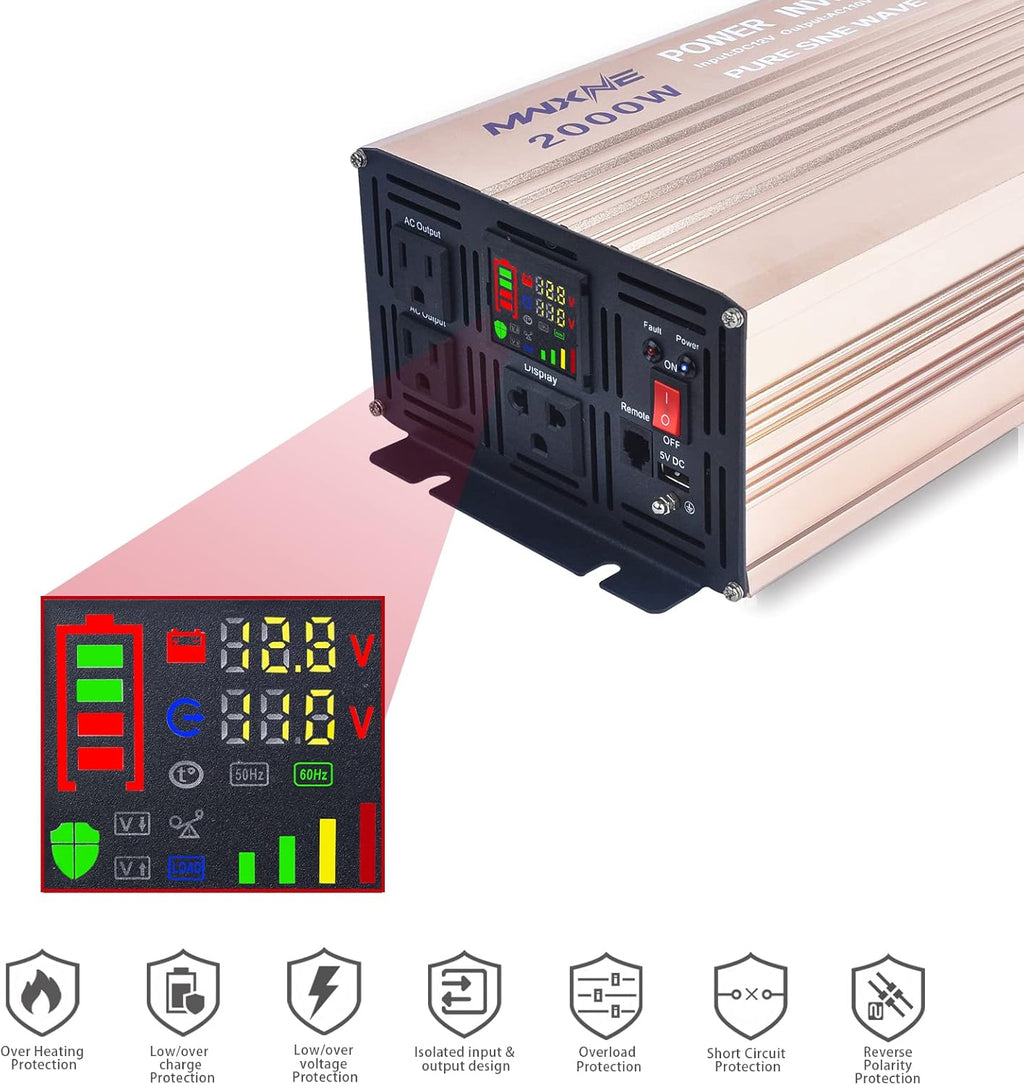 2000 Watts Pure Sine Wave Power Inverter with LCD Display V976