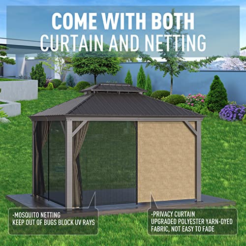 10x12 Double Roof Aluminum Gazebo with Side Walls and Mosquito Net B29303