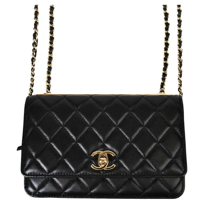 Black Lambskin Quilted Wallet On Chain U672