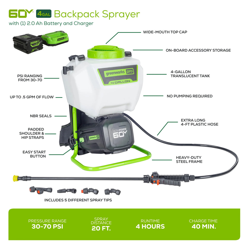 60V 4 Gallon Cordless Battery Backpack Sprayer A78912