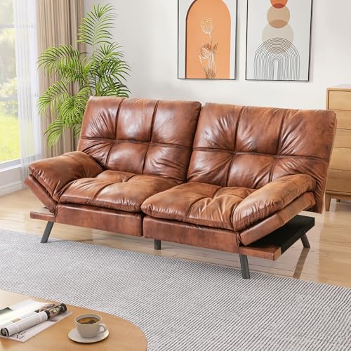 Faux Leather Memory Foam Convertible Futon Sofa Bed X671