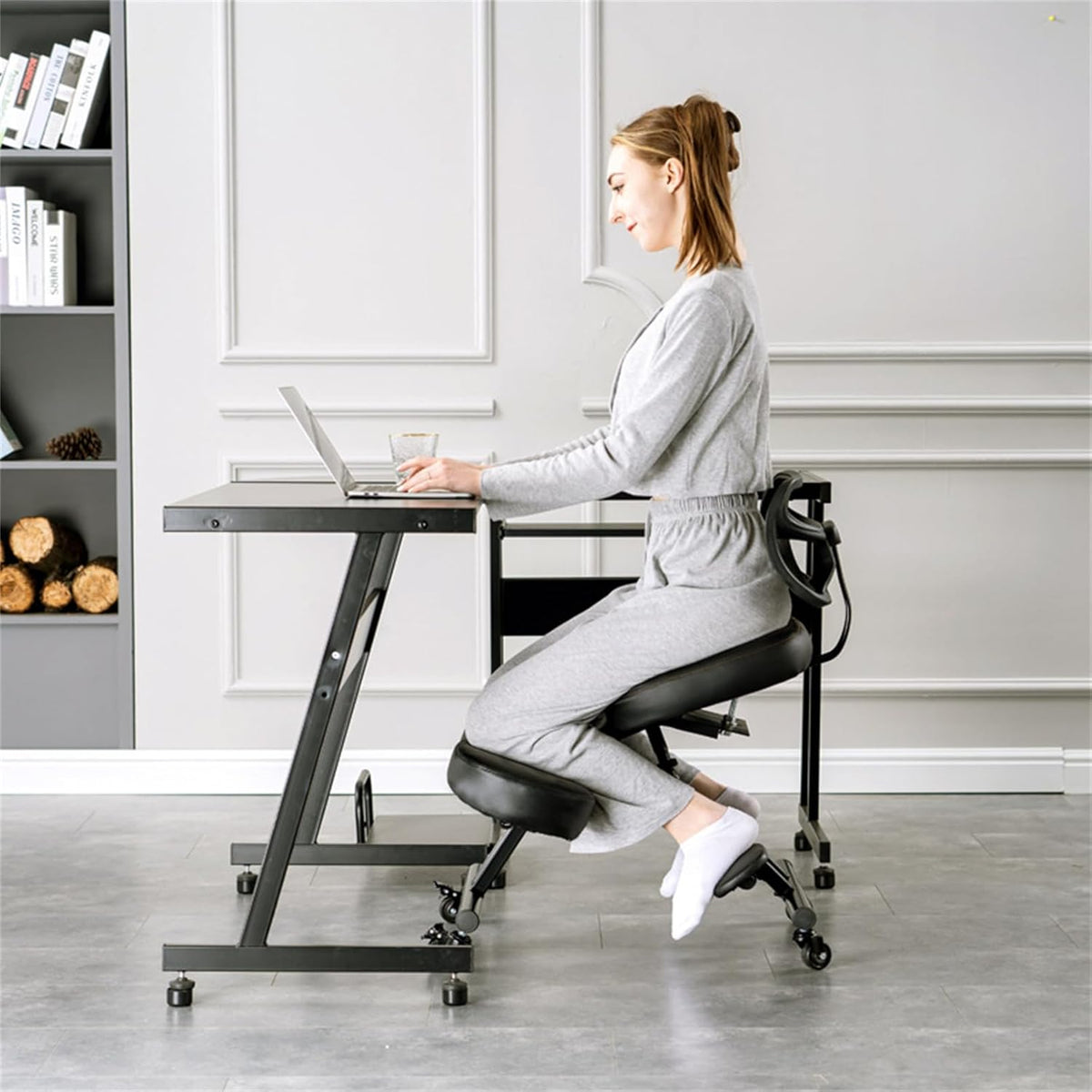 Black Ergonomic Kneeling Chair with Backrest N524677