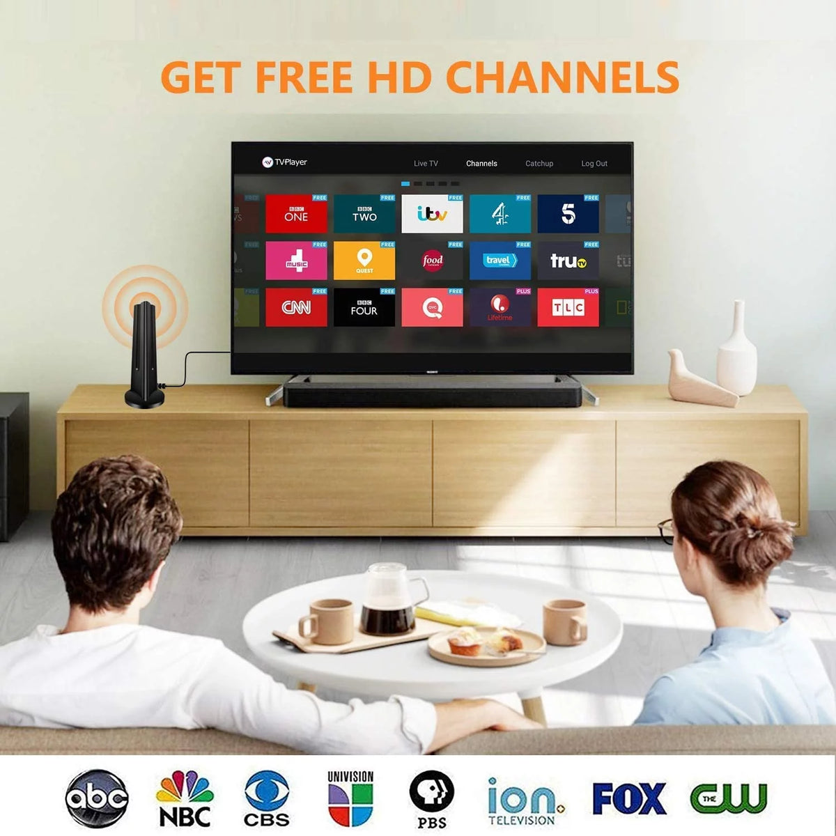 Amplified HD Digital Indoor TV Antenna 90-130 Miles Range 4K 1080P VHF UHF L482