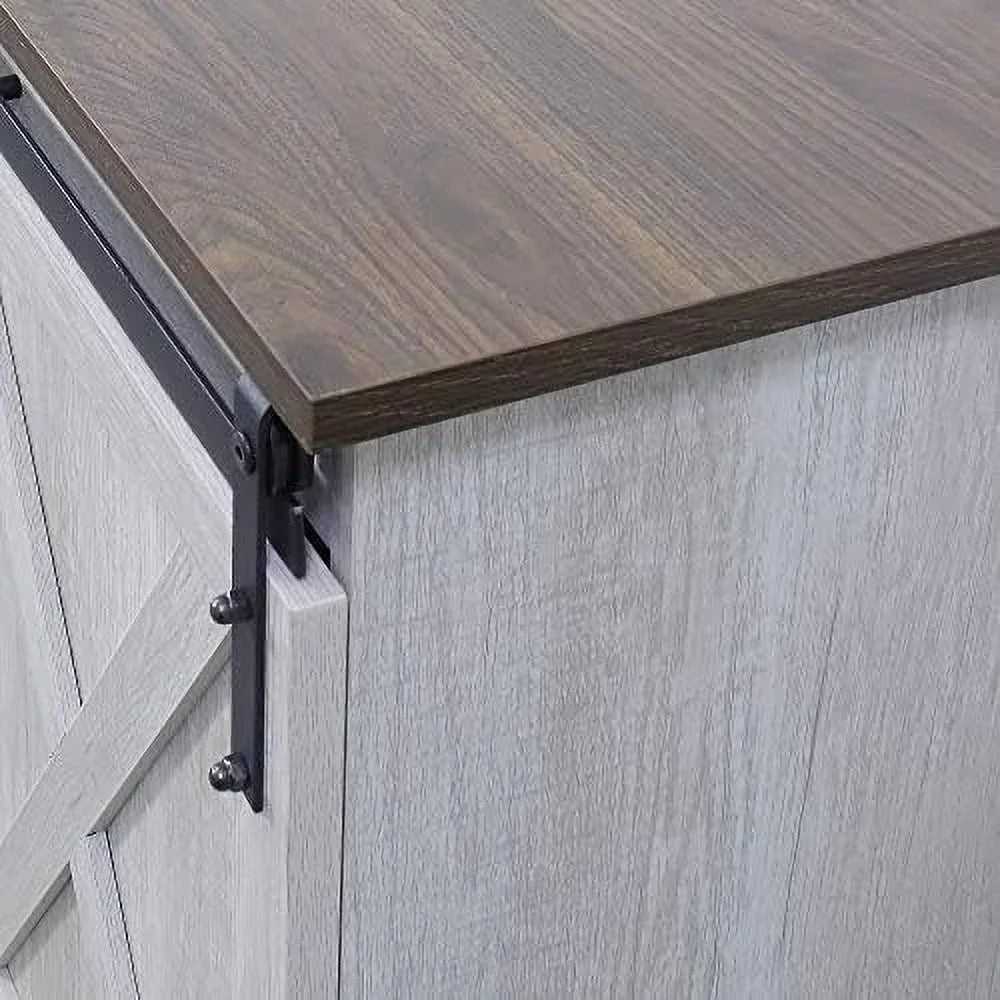 TV Stand Cabinet with Sliding Barn Doors and Adjustable Shelves C3721