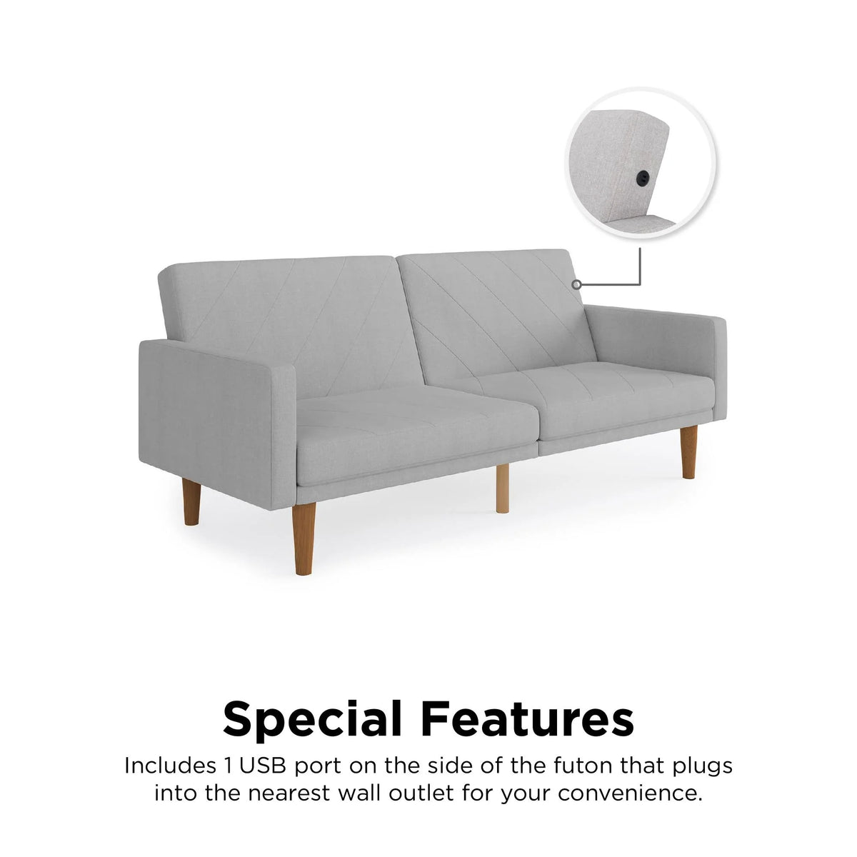 Light Gray Linen Convertible Sofa Bed with USB Port A406