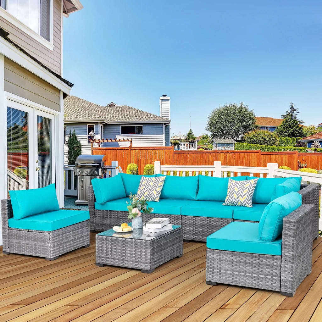 7 Piece Wicker Outdoor Sectional Sofa Set Y545