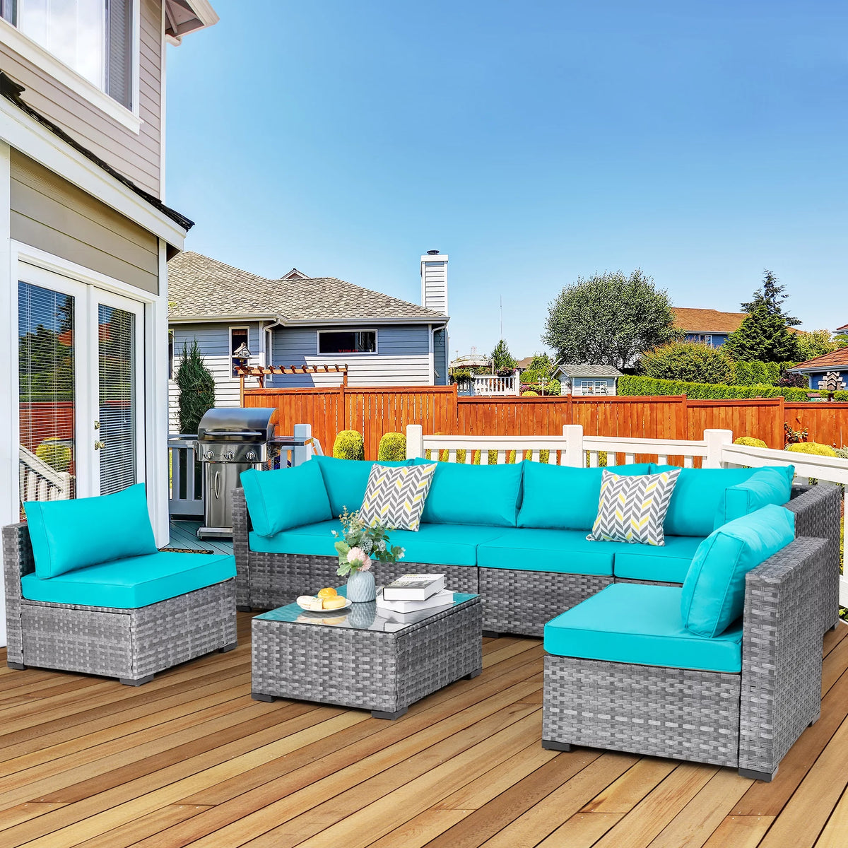 7 Piece Wicker Outdoor Sectional Sofa Set Y545