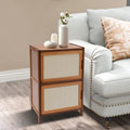 Dark Brown Rattan Nightstand with Door Drawer N741579